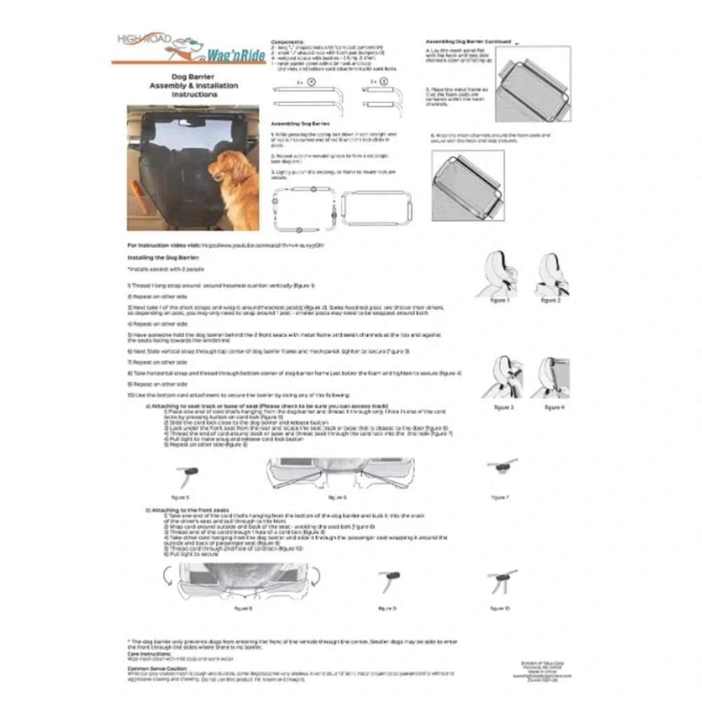 HIGH ROAD Dog Car Barrier with Full View Mesh Cover and Padded Steel Frame